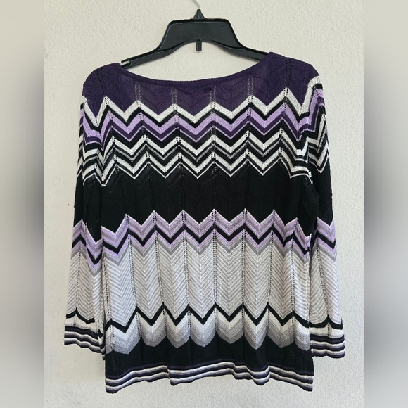 WHBM Blouse Women Sz L Long Sleeve Color Block Pleated Lace Cut Out Colorful - Picture 12 of 12